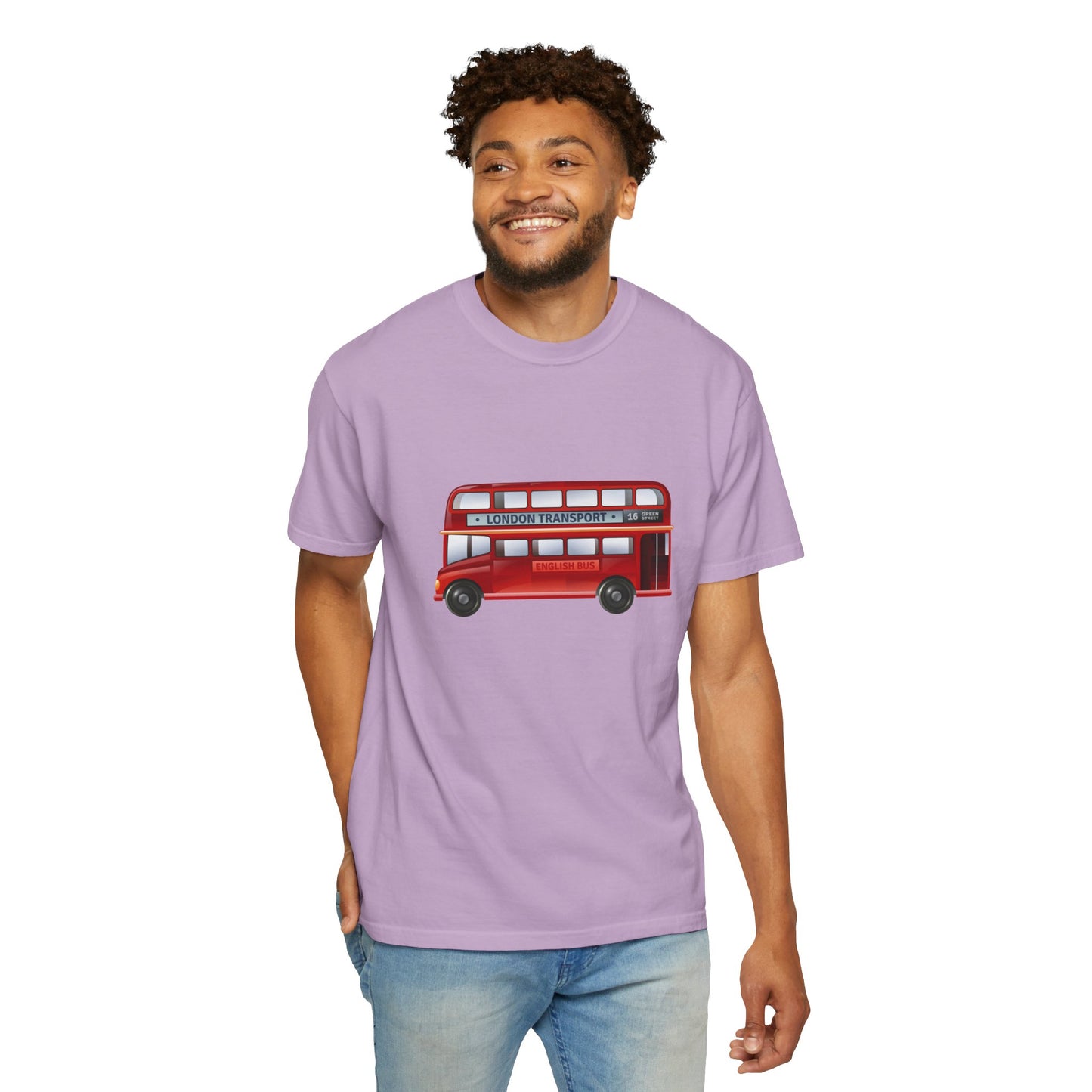 London Transport - Iconic Red Double-Decker Trendy Unisex Garment-Dyed T-shirt