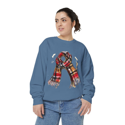 Unisex Garment-Dyed Sweatshirt - Classic British Plaid Scarf Design