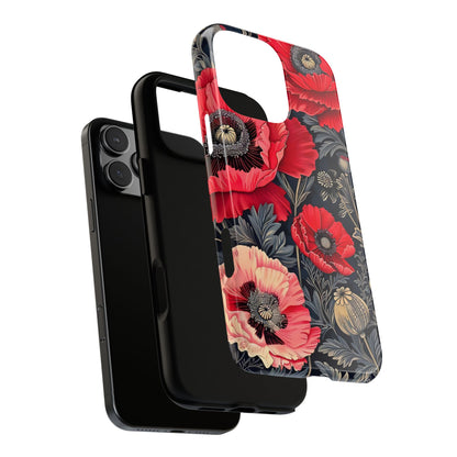 Floral Phone Case with Artistic Poppies, Tough Cases, Flower Design, Nature Lover Gift, Customizable Mobile Cover, Stylish Phone Accessories