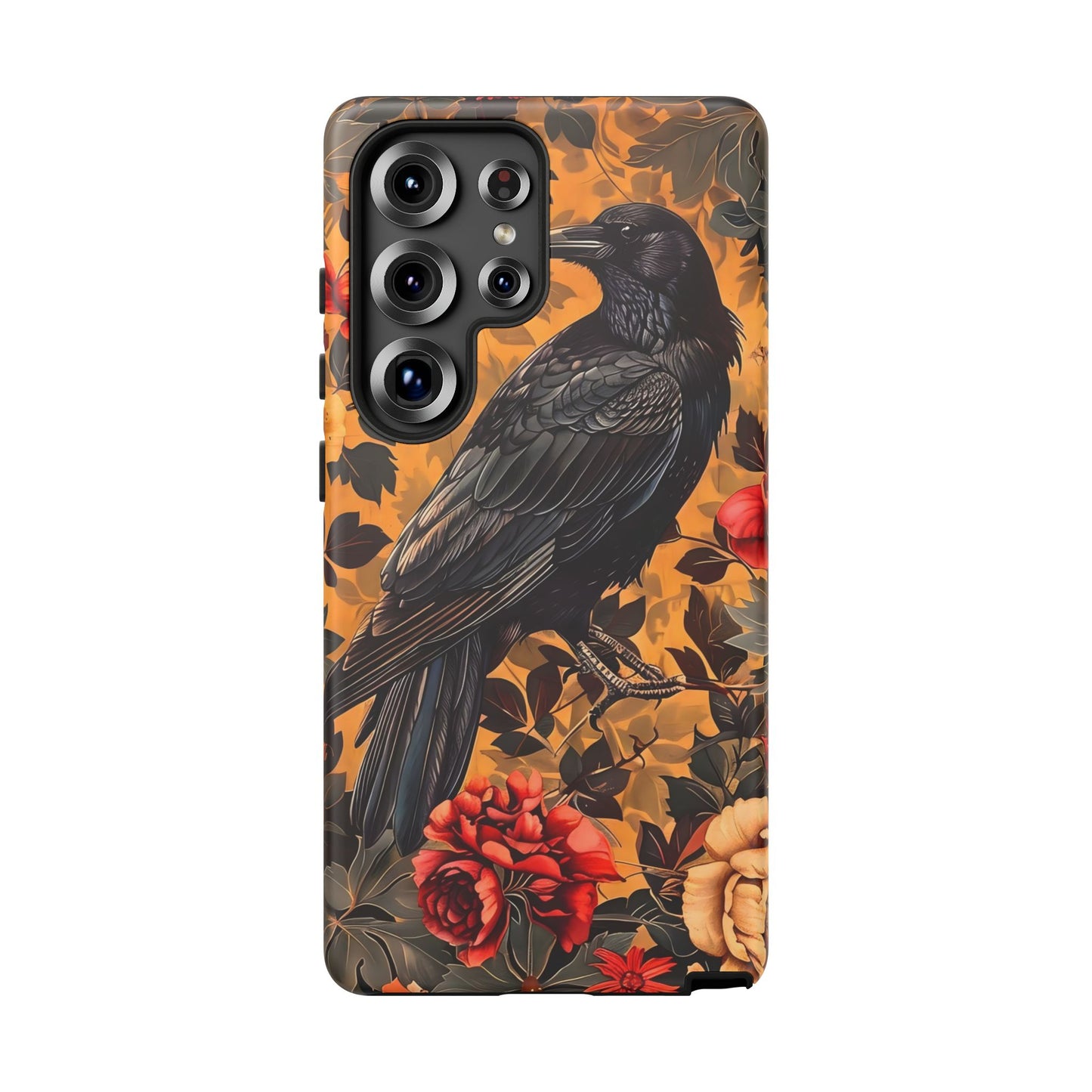 Raven Floral Phone Case - Tough Cases, Blackbird Decor, Gift for Nature Lovers, Bird Themed Accessories, Unique Phone Cover