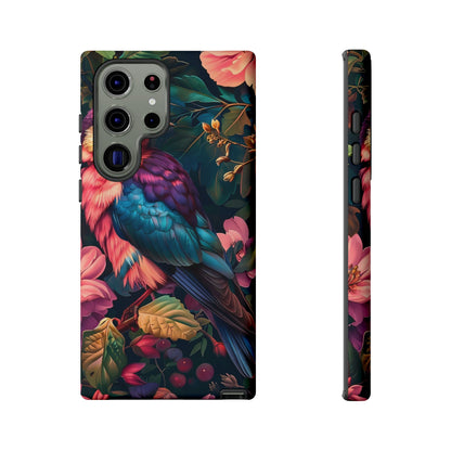 Vibrant Phone Case, Tropical Bird Design, Tough Phone Cover, Floral Tech Accessory, Gift for Nature Lovers