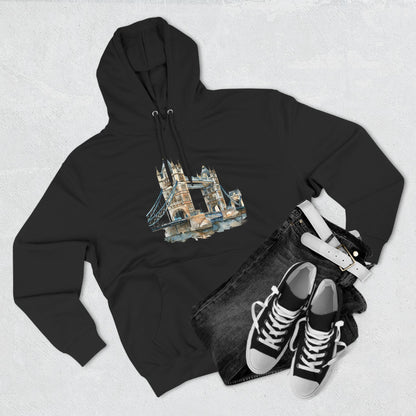 Three-Panel Fleece Hoodie - London Bridge - Iconic Landmark and Historical Beauty