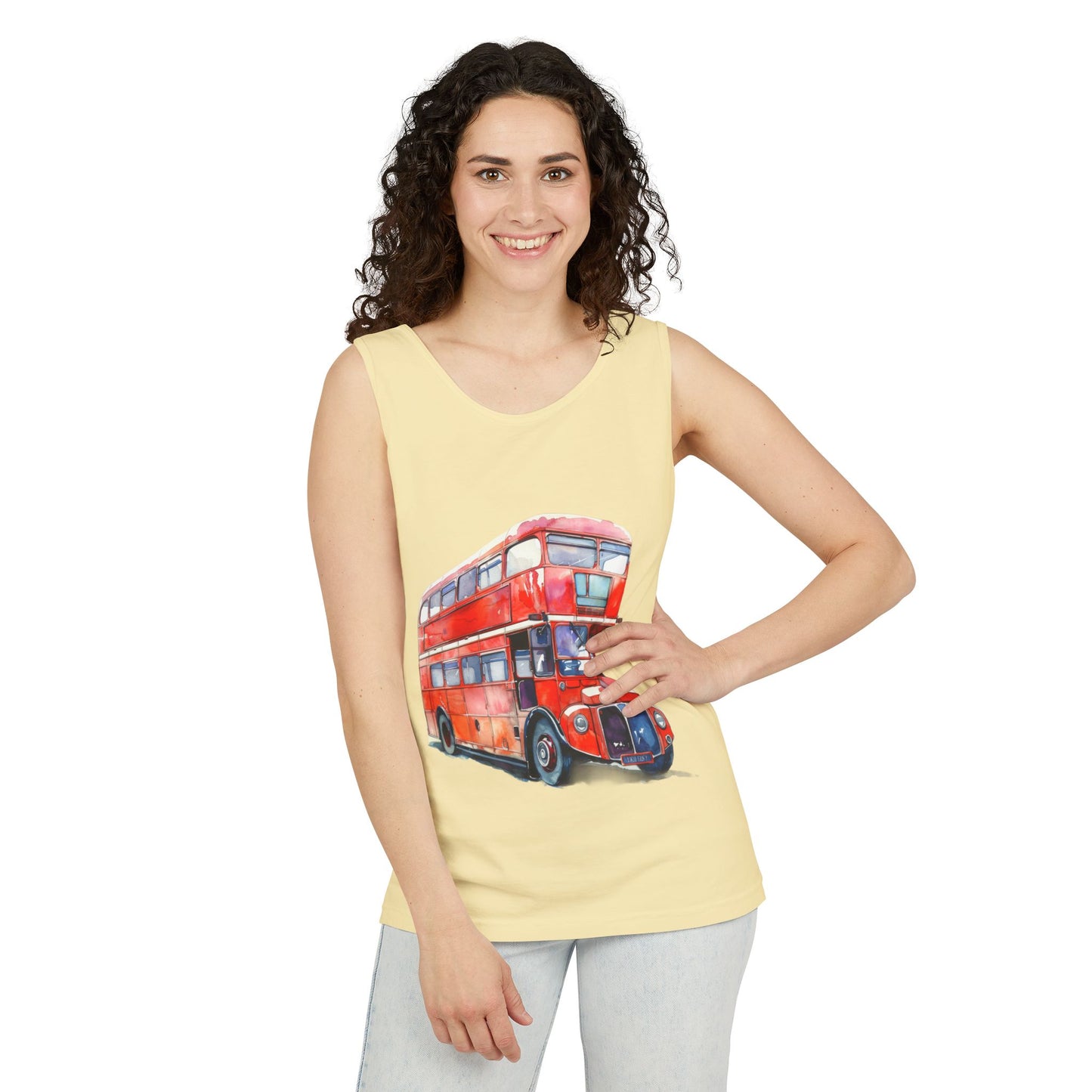 Unisex Garment-Dyed Tank Top - Classic London Double-Decker Bus Artwork
