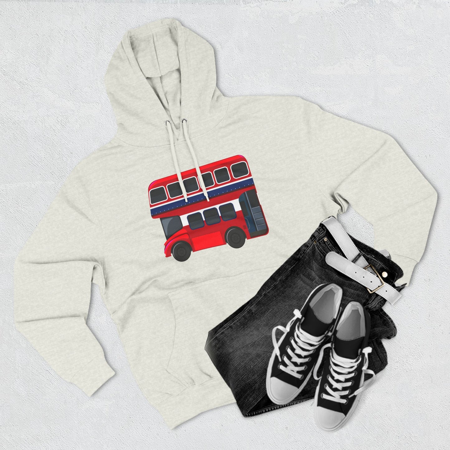 Three-Panel Fleece Hoodie - Sightseeing in Style - The Red Double-Decker