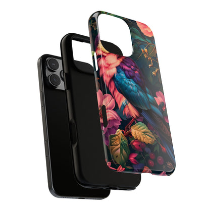 Vibrant Phone Case, Tropical Bird Design, Tough Phone Cover, Floral Tech Accessory, Gift for Nature Lovers