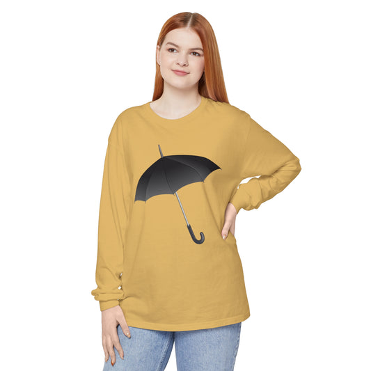 Unisex Garment-dyed Long Sleeve T-Shirt - Regal Royal Umbrella - Elegant and Majestic Design
