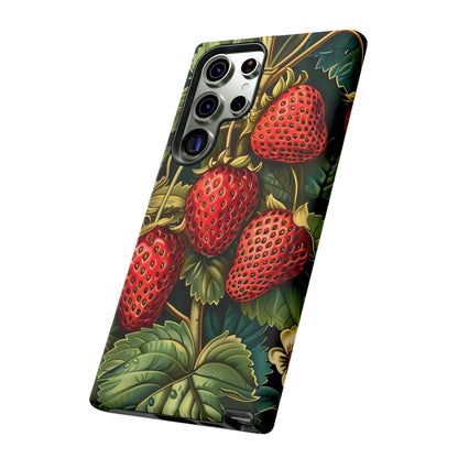 Strawberry Phone Case, Tough Berry Case, Floral Phone Cover, Cute Smartphone Shell, Nature-Inspired Gift