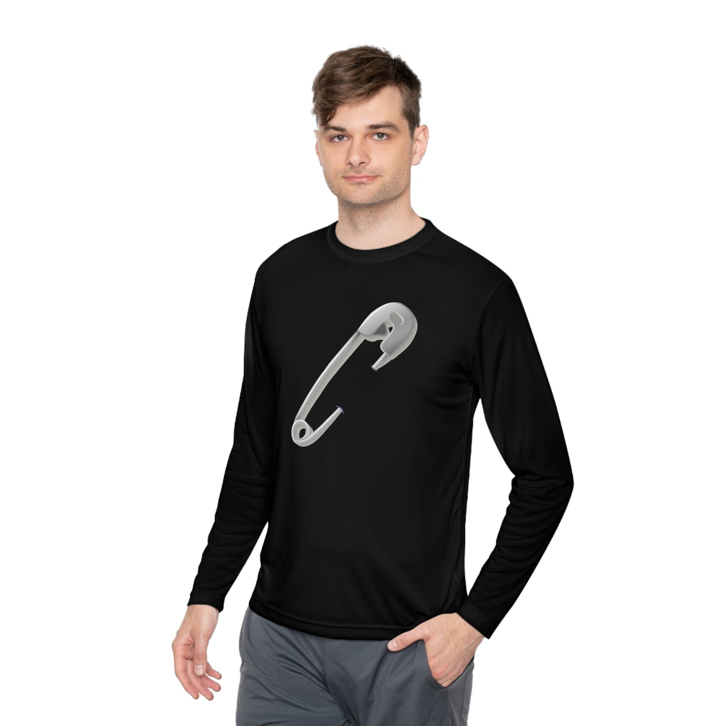 Unisex Lightweight Long Sleeve Tee - Minimalist Safety Pin