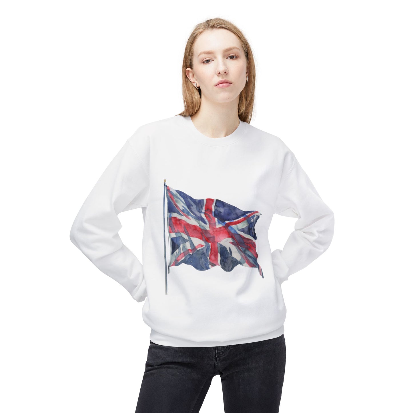 Unisex Midweight Softstyle Fleece Crewneck Sweatshirt - Classic UK Flag Design - Union Jack Symbol