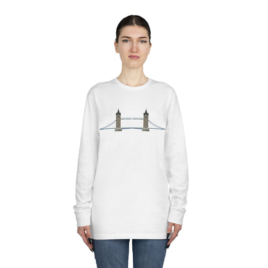 Long Sleeve Crewneck Tee - Tower Bridge - Iconic London Landmark Illustration