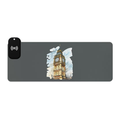 Big Ben in Watercolor Style - LED Gaming Mouse Pad - Wireless Charging, RGB Desk Mat, Gamer Gift, Home Office Accessory, Computer Pad, Tech Gadget