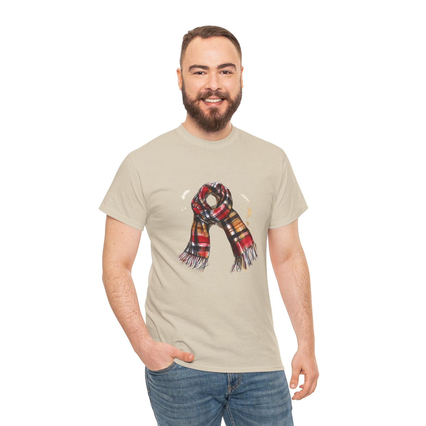 Unisex Heavy Cotton T-Shirt - Timeless Styled Plaid British Scarf