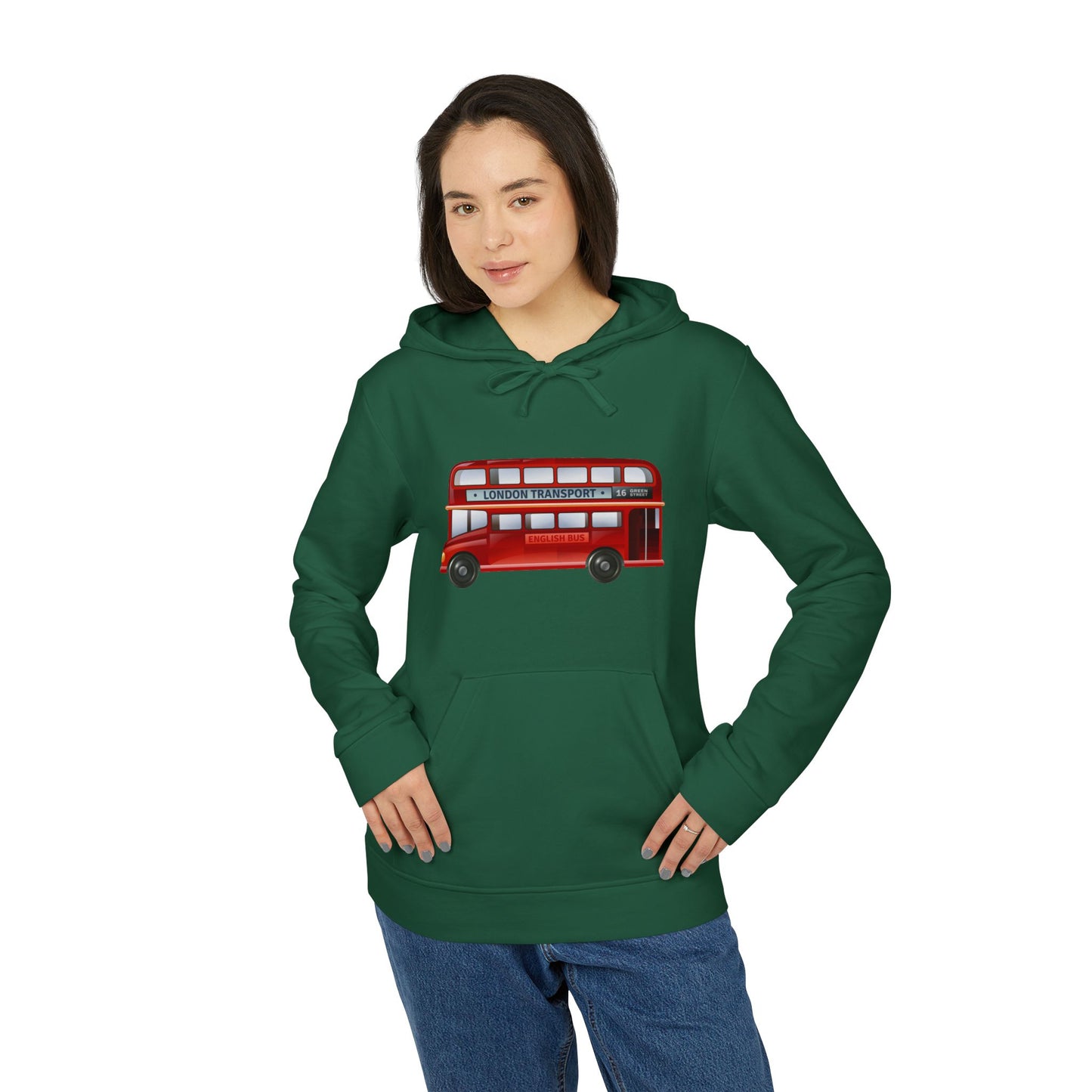 Unisex London Bus Fleece Hoodie - Cozy Streetwear for Casual Days