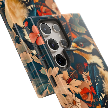 Artistic Bird Phone Case, Unique Tough Cases for Nature Lovers, Floral Design, Cute Gift, Customized Phone Accessories