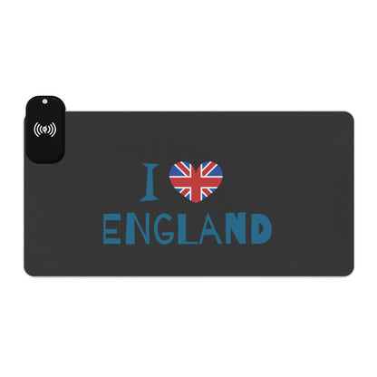 I Love England Typography Design - LED Gaming Mouse Pad with Wireless Charging - I Love England Design, Gamer Gift, Desk Accessory, Unique Office Decor, Home Office Essentials