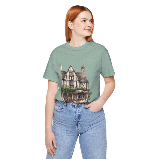 Unisex Jersey Short Sleeve Tee - Cottages & Cobblestones - A British Village Dream