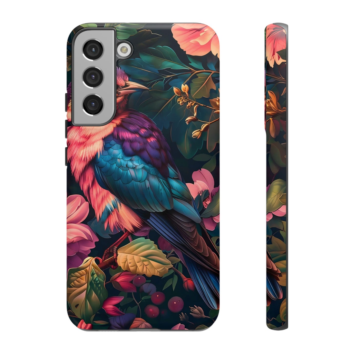 Vibrant Phone Case, Tropical Bird Design, Tough Phone Cover, Floral Tech Accessory, Gift for Nature Lovers