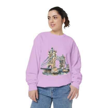 Unisex Garment-Dyed Sweatshirt - London Bridge - Iconic Landmark and Historical Beauty
