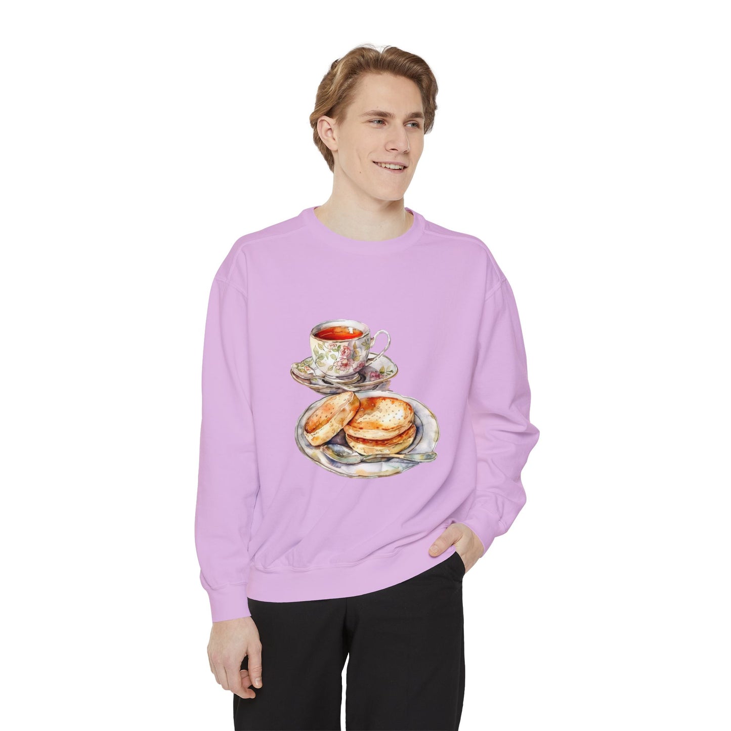 Unisex Garment-Dyed Sweatshirt- British Royal Breakfast - Elegant and Opulent Morning Feast