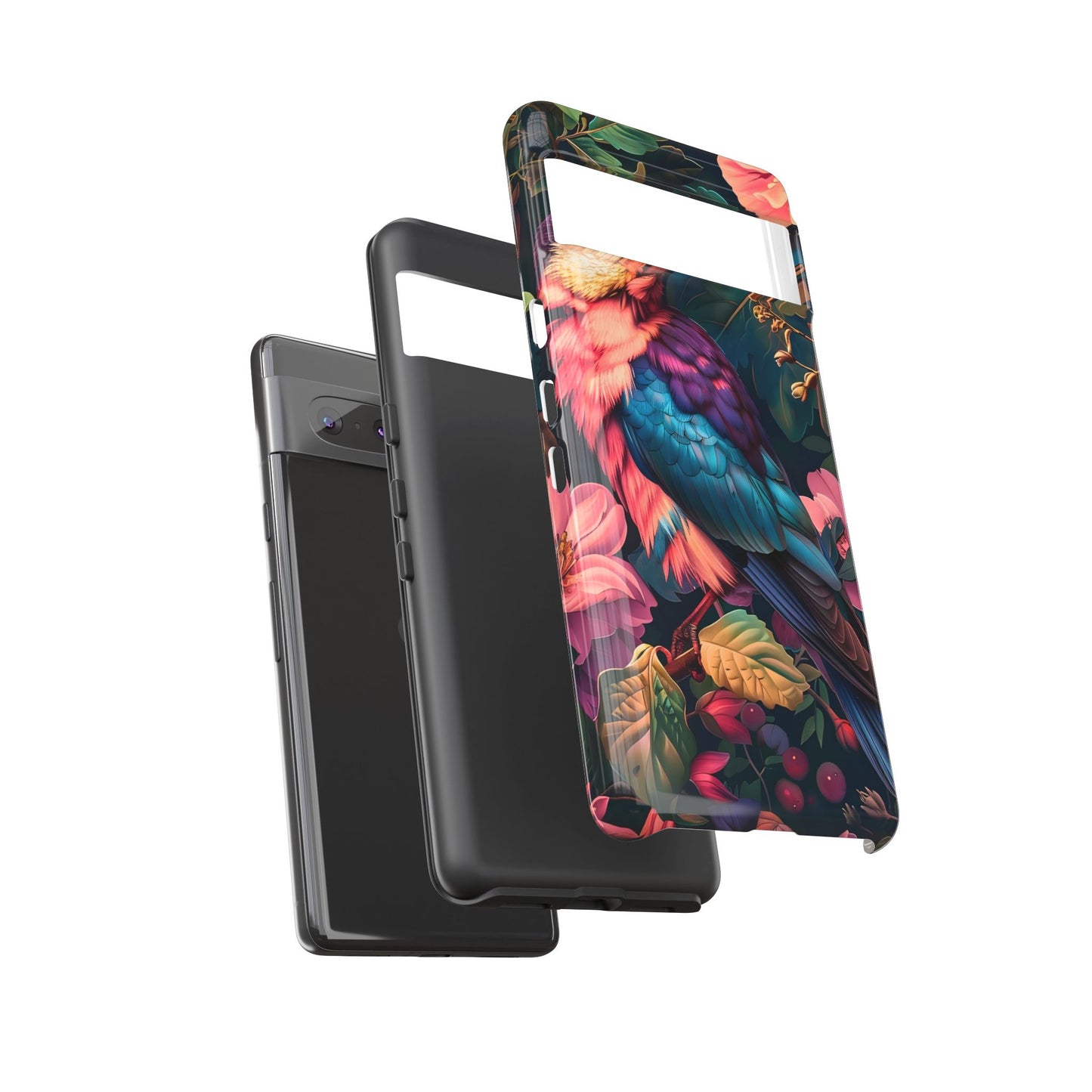 Vibrant Phone Case, Tropical Bird Design, Tough Phone Cover, Floral Tech Accessory, Gift for Nature Lovers