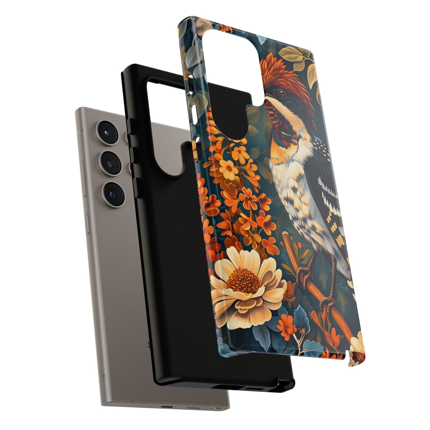 Tough Cases: Floral Bird Phone Case, Vintage Style Cover, Nature Lover Gift, Botanical Design, Spring Inspire Fashion