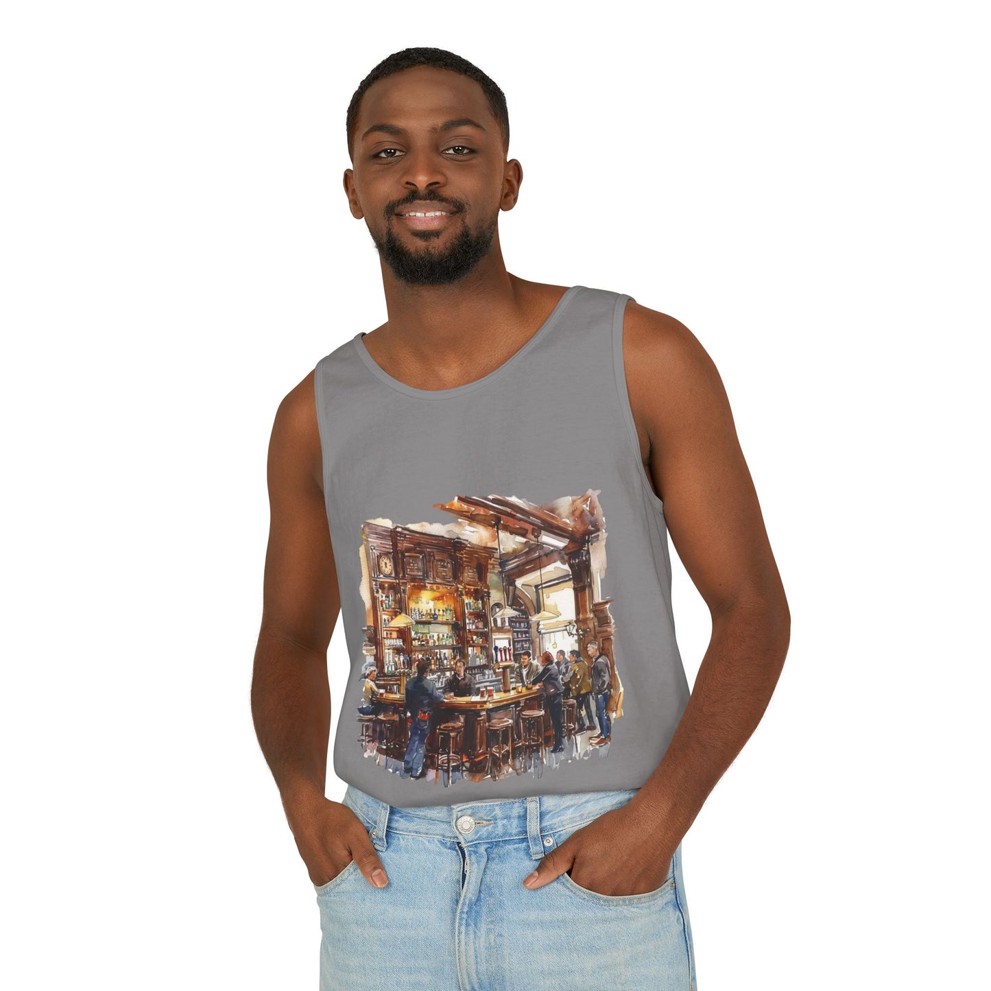 Unisex Garment-Dyed Tank Top - Cozy British Pub - London