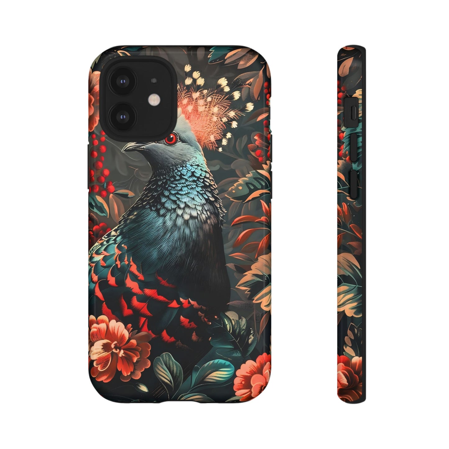 Floral Peacock Phone Case, Tough Cases, Artistic Phone Cover, Unique Gift, Nature Lover Accessory, Protective Case