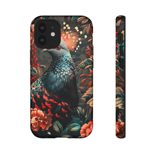 Floral Peacock Phone Case, Tough Cases, Artistic Phone Cover, Unique Gift, Nature Lover Accessory, Protective Case