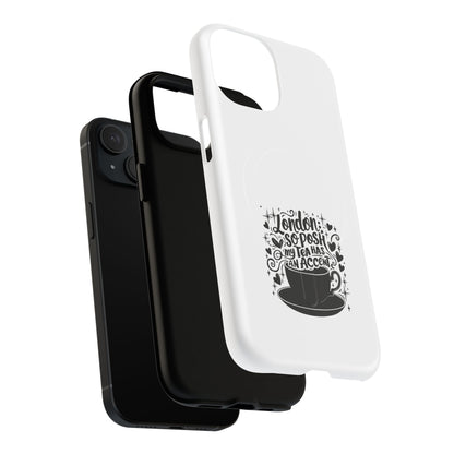 Chic Phone Case with London Tea Design, Tough Magnetic Case for iPhone, Gift for Tea Lovers, Stylish Mobile Accessory, Unique Phone Cover