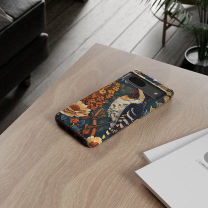 Tough Cases: Floral Bird Phone Case, Vintage Style Cover, Nature Lover Gift, Botanical Design, Spring Inspire Fashion