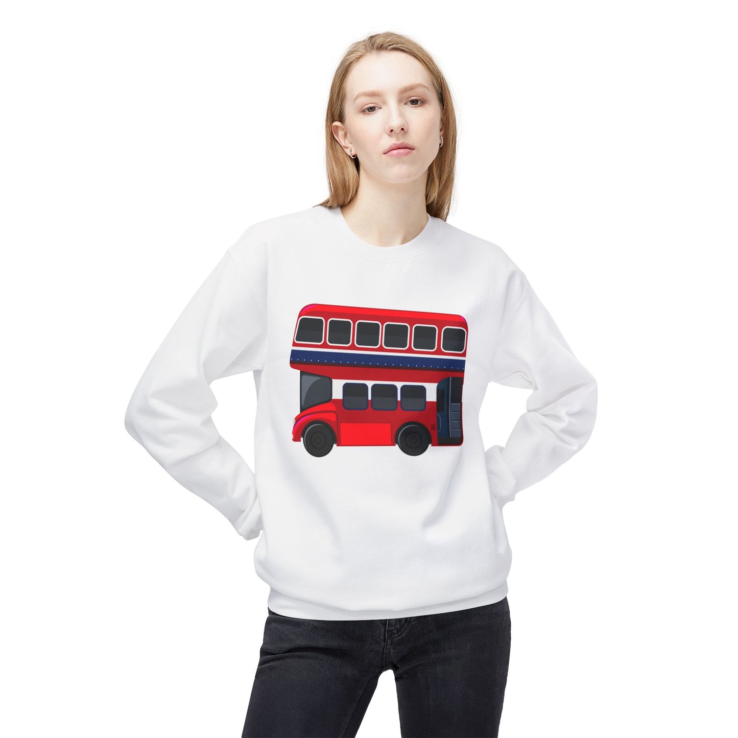 Unisex Midweight Softstyle Fleece Crewneck Sweatshirt - London Transport English Bus