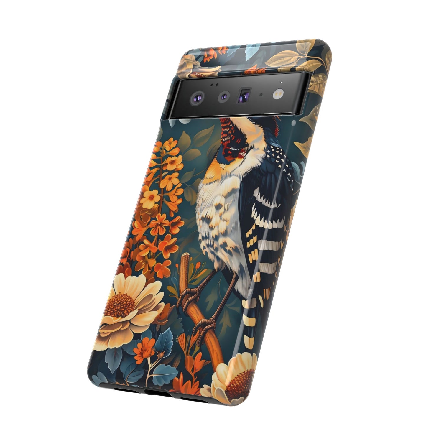 Tough Cases: Floral Bird Phone Case, Vintage Style Cover, Nature Lover Gift, Botanical Design, Spring Inspire Fashion