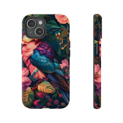 Vibrant Phone Case, Tropical Bird Design, Tough Phone Cover, Floral Tech Accessory, Gift for Nature Lovers