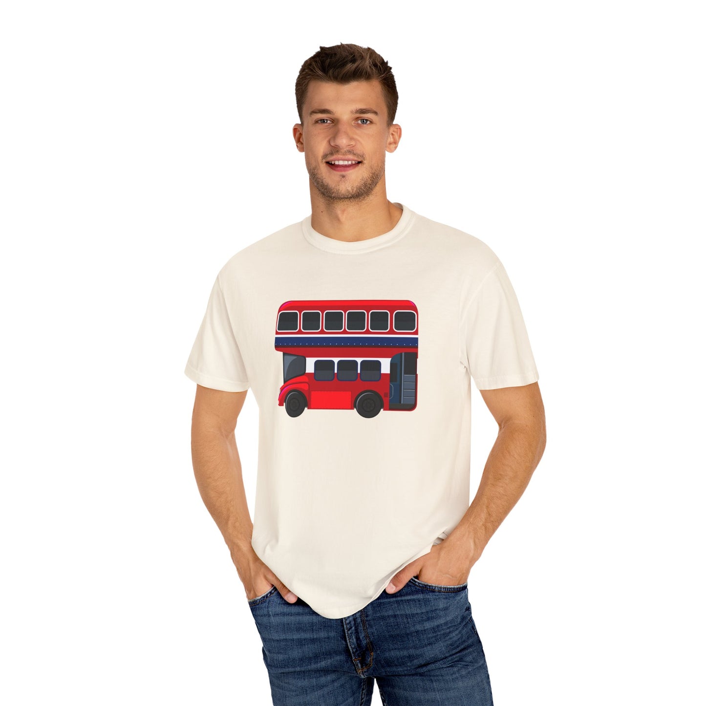 London Transport - Iconic Red Double-Decker Breathable Unisex Garment-Dyed T-shirt