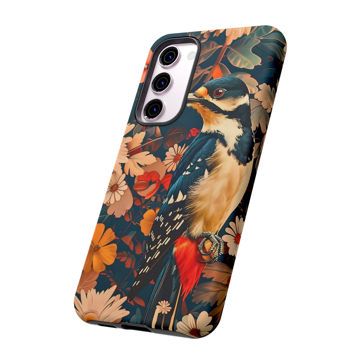Artistic Bird Phone Case, Unique Tough Cases for Nature Lovers, Floral Design, Cute Gift, Customized Phone Accessories
