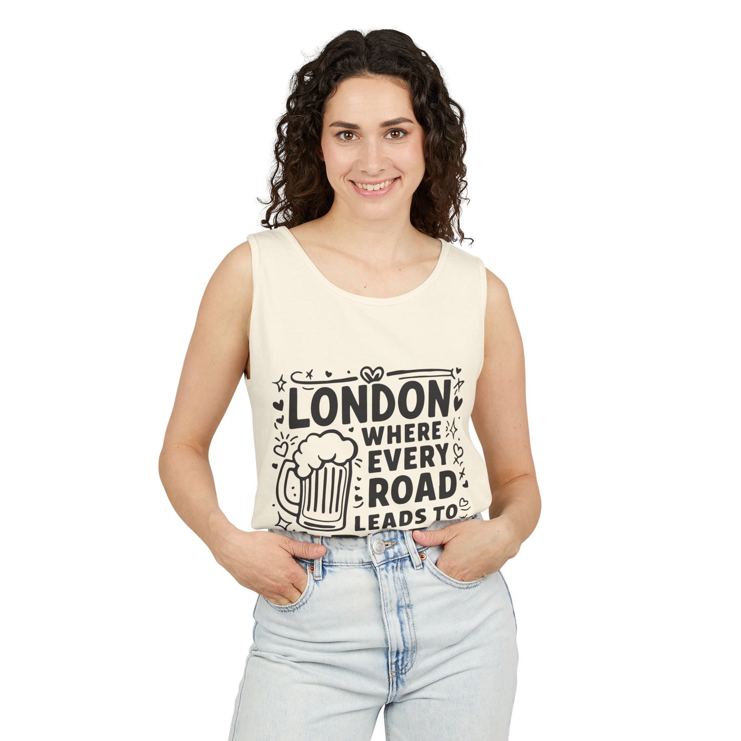 Unisex Garment-Dyed Tank Top - London where every road leads to Pub