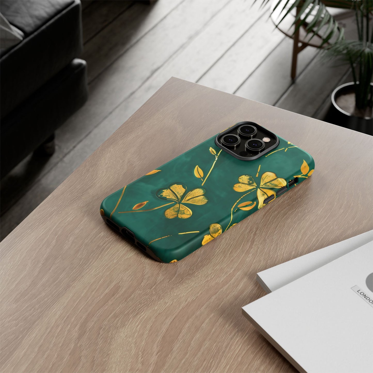 Floral Phone Case with Gold Accents, Tough Phone Cover, Stylish Phone Protector, Unique Gift for Her, Nature Lover Accessory