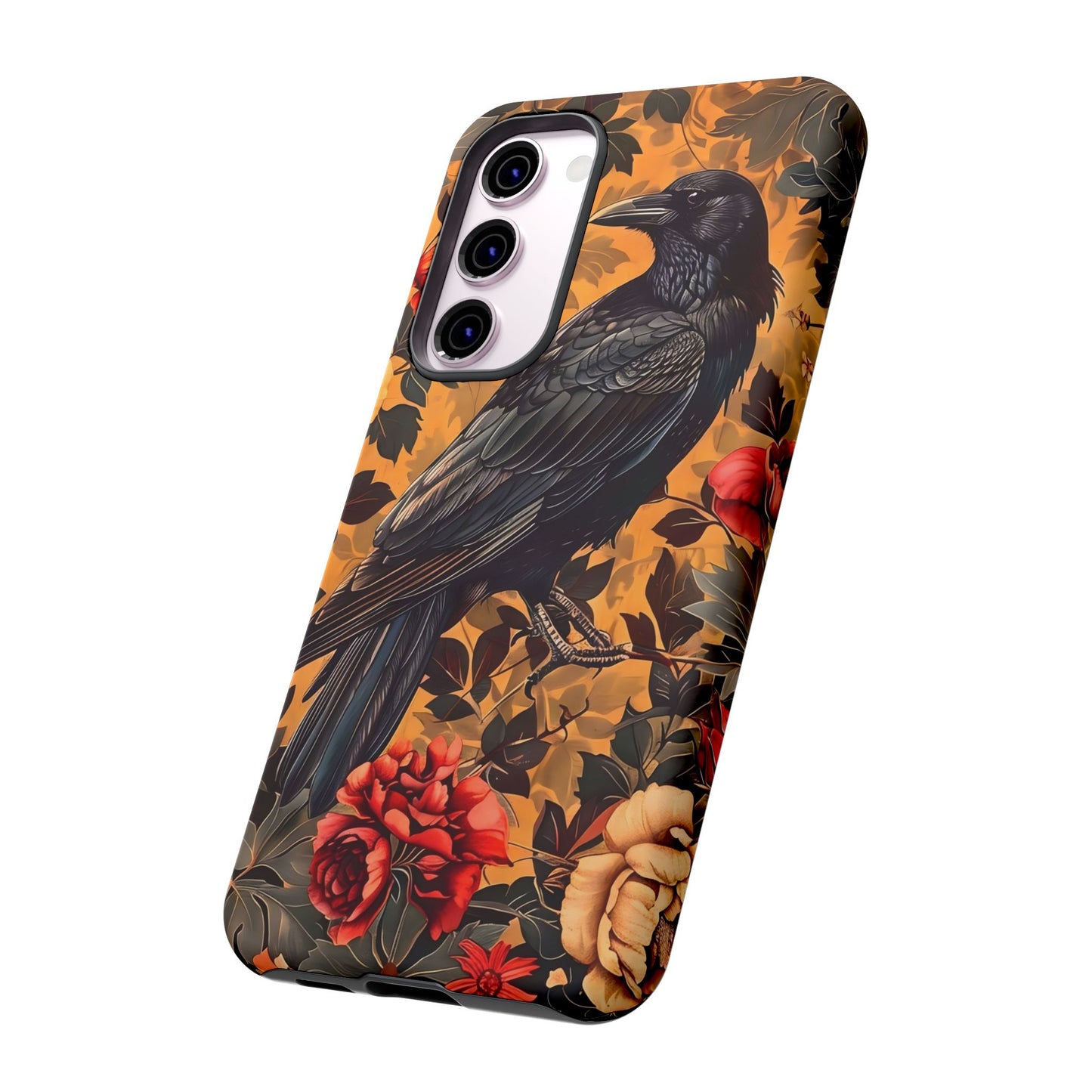 Raven Floral Phone Case - Tough Cases, Blackbird Decor, Gift for Nature Lovers, Bird Themed Accessories, Unique Phone Cover