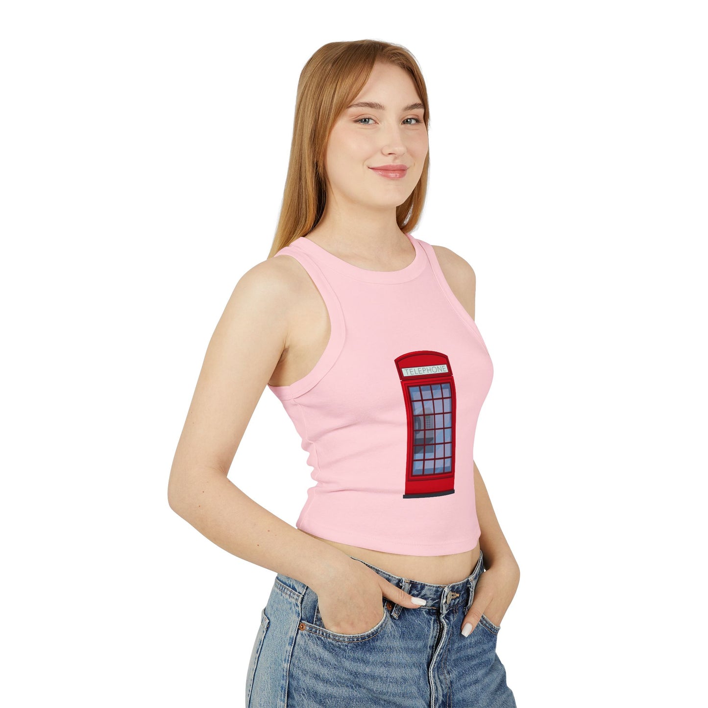 Women's Micro Rib Racer Tank Top - Iconic British Red Telephone Booth Design