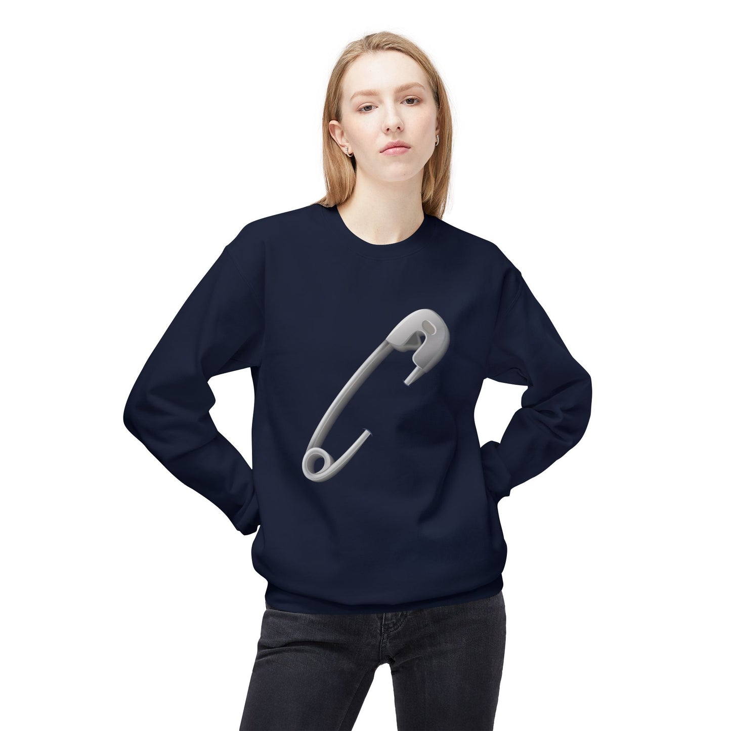 Unisex Midweight Softstyle Fleece Crewneck Sweatshirt - Minimalist Safety Pin Design