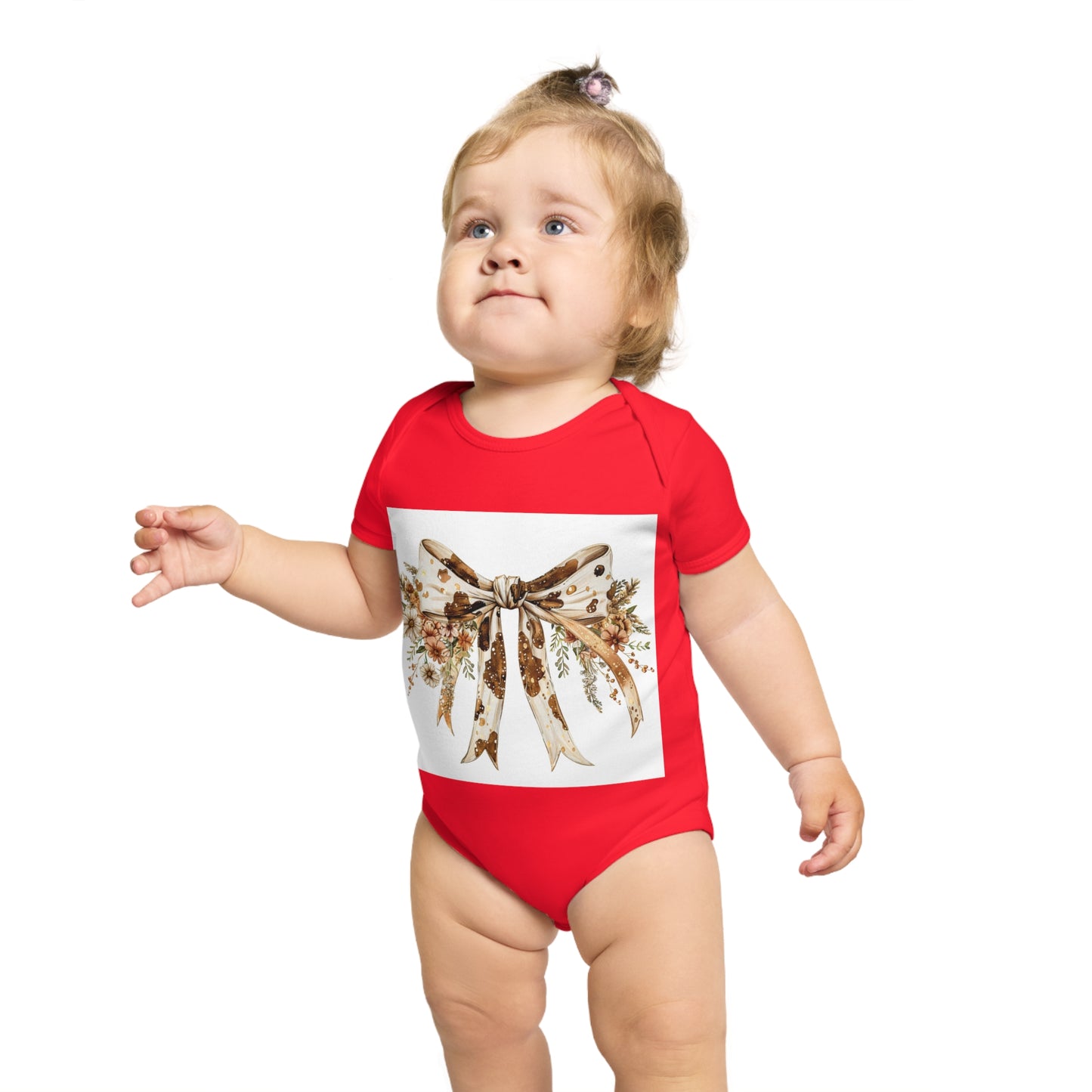Floral Ribbon Baby Bodysuit - Adorable Short Sleeve Outfit for Newborns