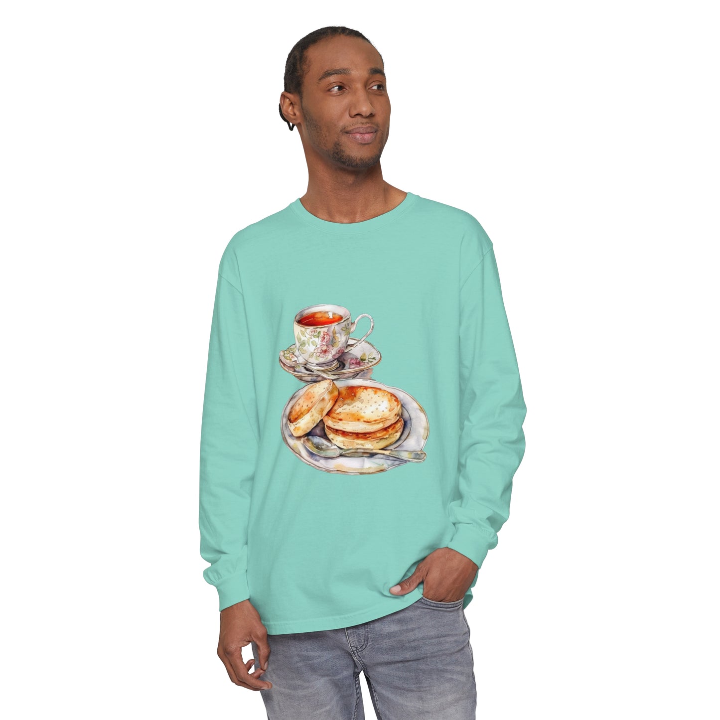 Unisex Garment-dyed Long Sleeve T-Shirt - British Food - Traditional Dishes and Culinary Delights