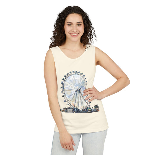 Unisex Garment-Dyed Tank Top - London Eye - Iconic Ferris Wheel
