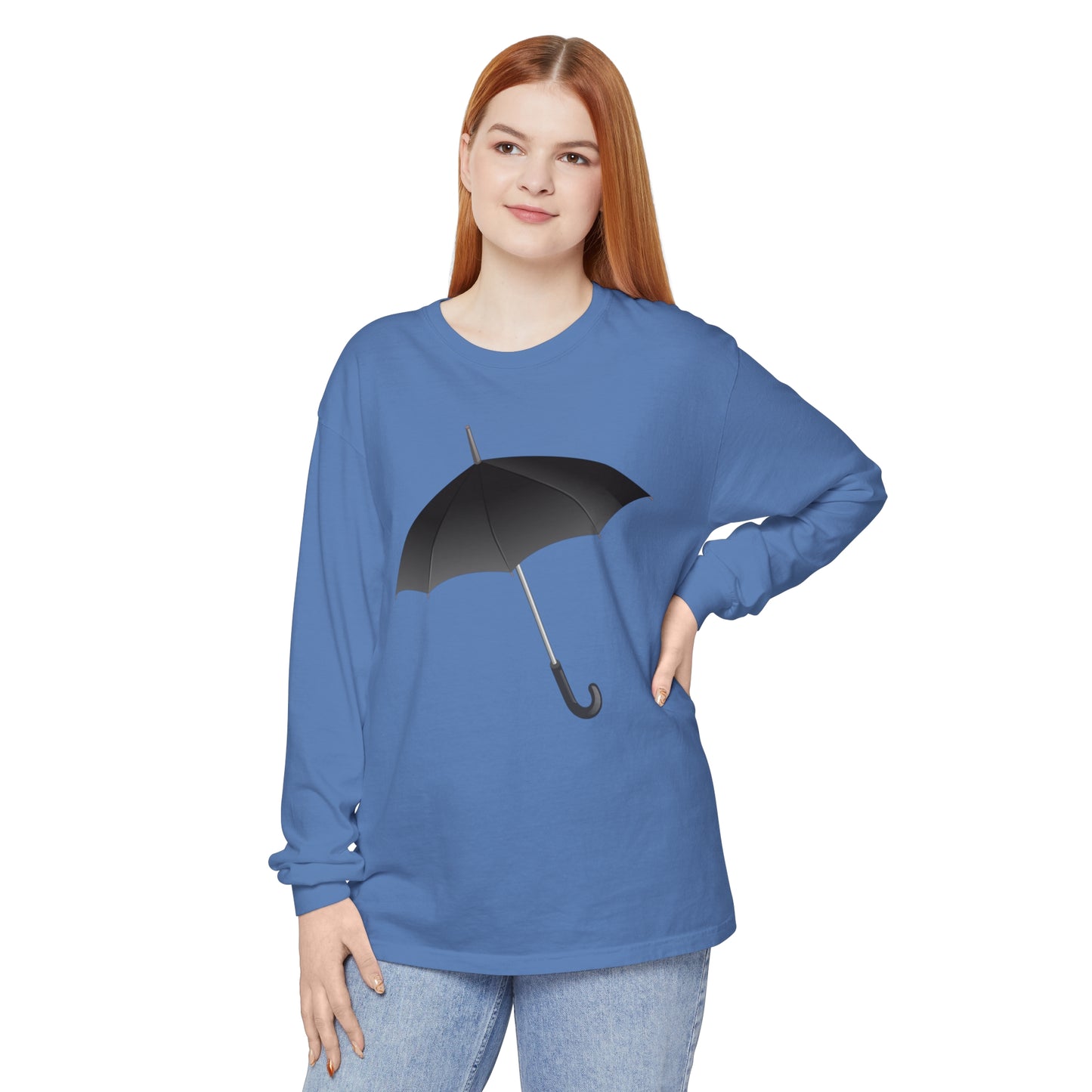 Unisex Garment-dyed Long Sleeve T-Shirt - Regal Royal Umbrella - Elegant and Majestic Design