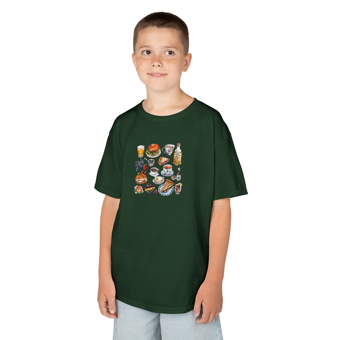 Kids  Tee - Iconic England Landmarks Illustration Print - Fun & Stylish Shirt for Young Food Lovers