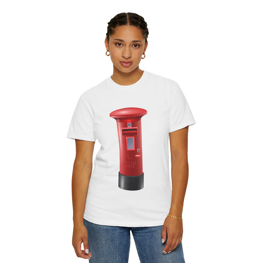 Unisex Garment-Dyed T-shirt - Classic UK Royal Mailbox Design - British Postbox Icon