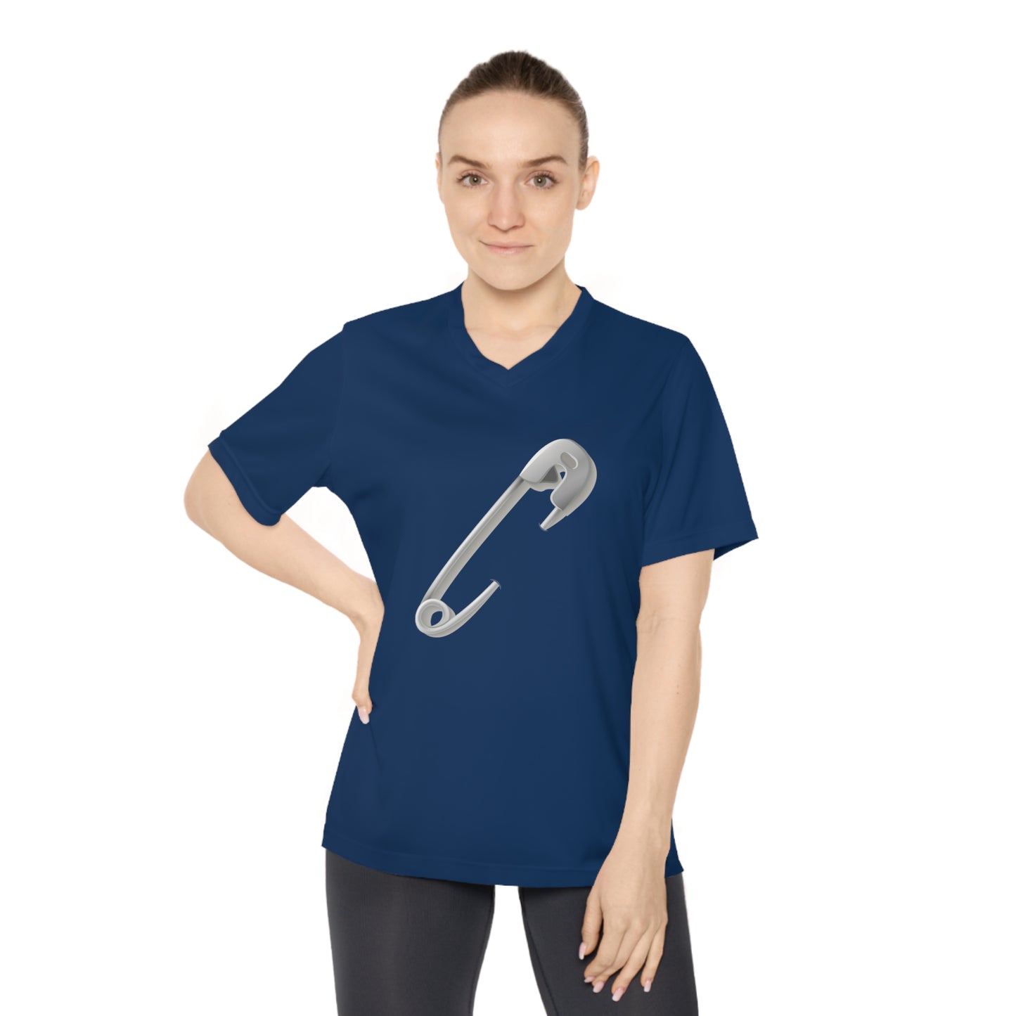 Women’s Performance V-Neck T-Shirt - Safety Pin Design for Active Lifestyle