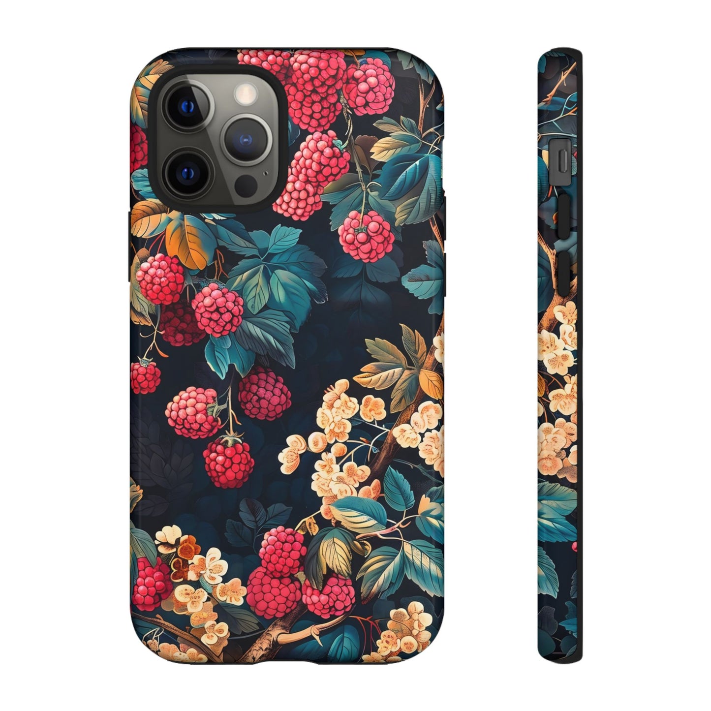 Floral Phone Case with Berry Design, Durable Phone Cover, Floral Print, Gift for Plant Lovers, Nature-Inspired Accessory