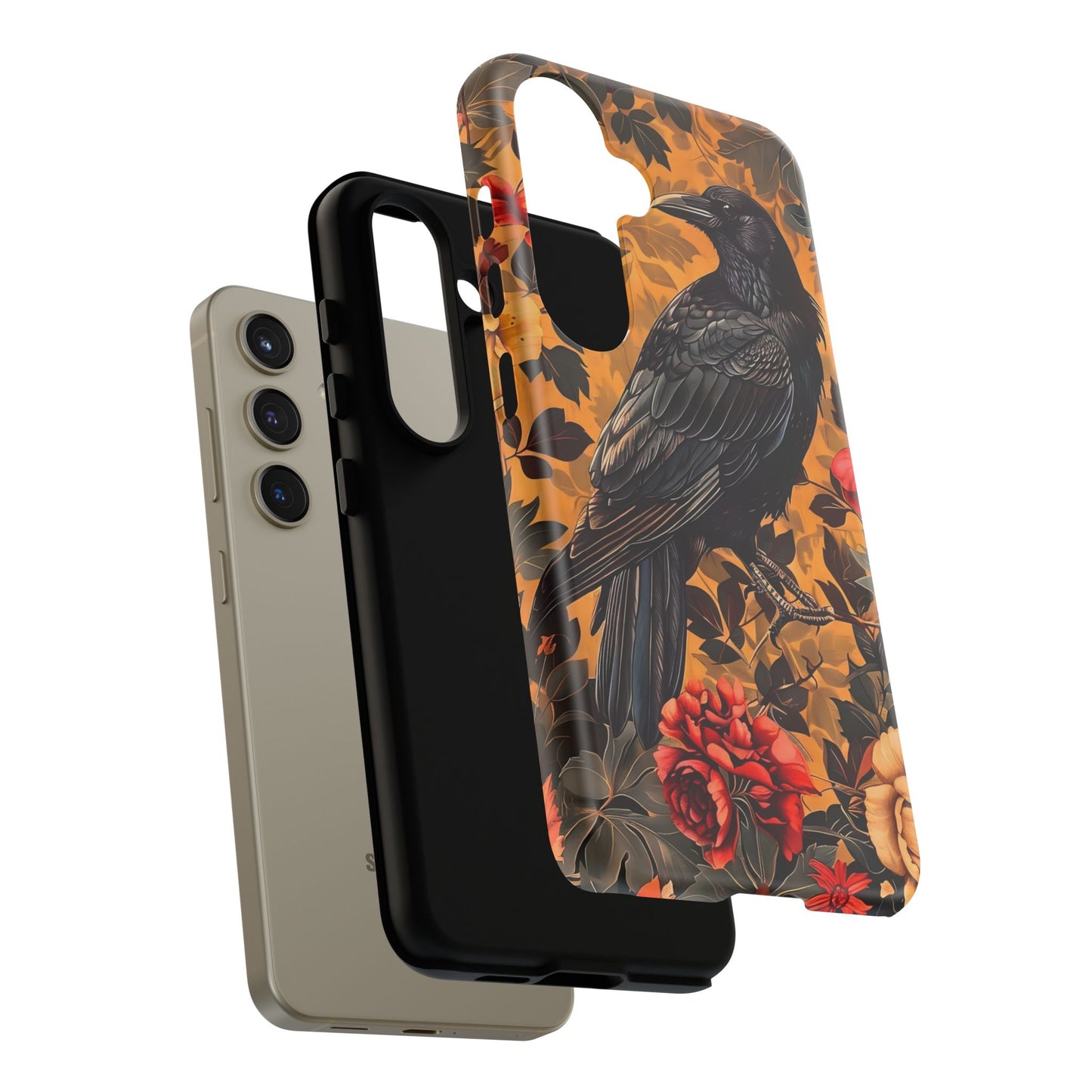 Raven Floral Phone Case - Tough Cases, Blackbird Decor, Gift for Nature Lovers, Bird Themed Accessories, Unique Phone Cover