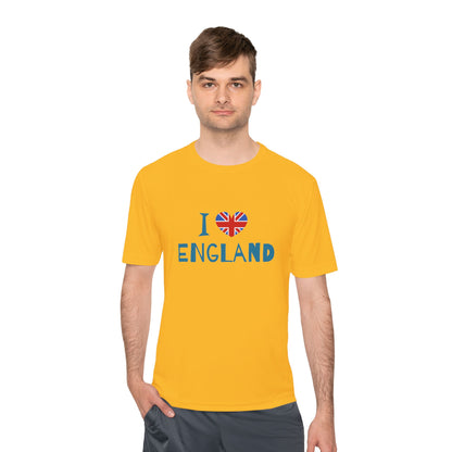Unisex Moisture Wicking Tee - I Love England - Union Jack Heart Design
